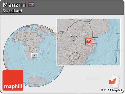 Gray Location Map of Manzini, hill shading