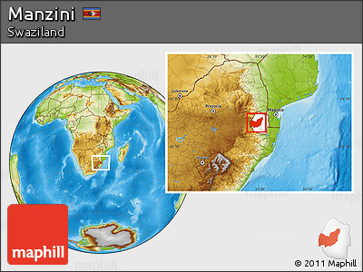 Physical Location Map of Manzini, highlighted country, within the entire country