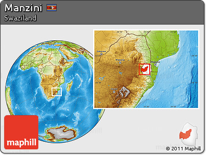 Physical Location Map of Manzini, highlighted country, within the entire country