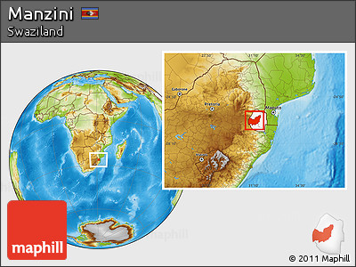 Physical Location Map of Manzini, highlighted country