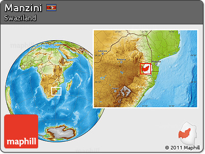 Physical Location Map of Manzini, highlighted country