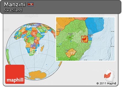 Political Location Map of Manzini, within the entire country