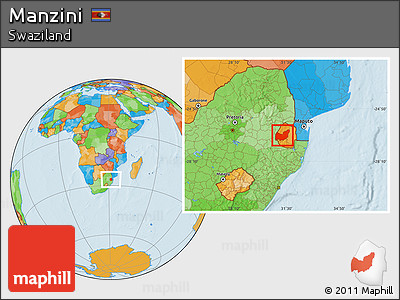 Political Location Map of Manzini, within the entire country
