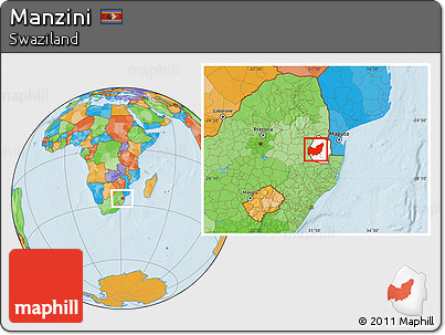 Political Location Map of Manzini, highlighted country