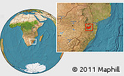 Satellite Location Map of Manzini, within the entire country