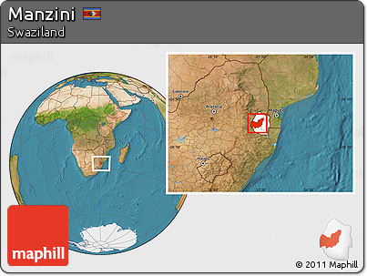 Satellite Location Map of Manzini, highlighted country, within the entire country