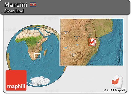 Satellite Location Map of Manzini, highlighted country