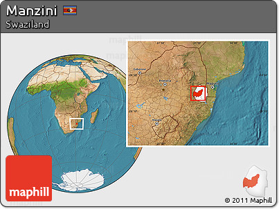 Satellite Location Map of Manzini, highlighted country