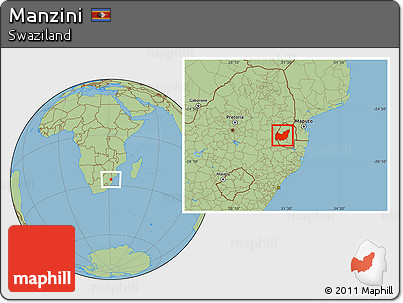 Savanna Style Location Map of Manzini, within the entire country
