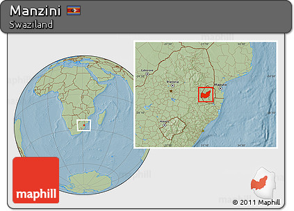Savanna Style Location Map of Manzini, hill shading