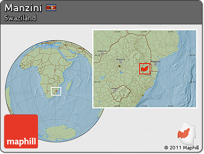 Savanna Style Location Map of Manzini, hill shading