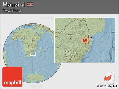 Savanna Style Location Map of Manzini, hill shading