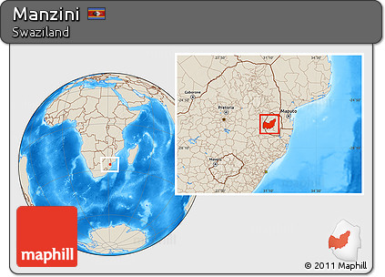 Shaded Relief Location Map of Manzini
