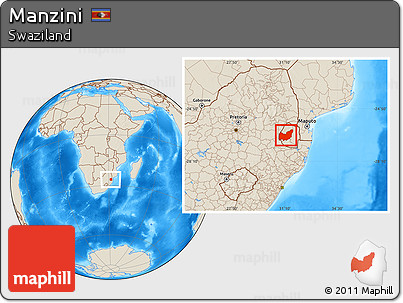 Shaded Relief Location Map of Manzini