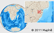 Shaded Relief Location Map of Manzini, highlighted country