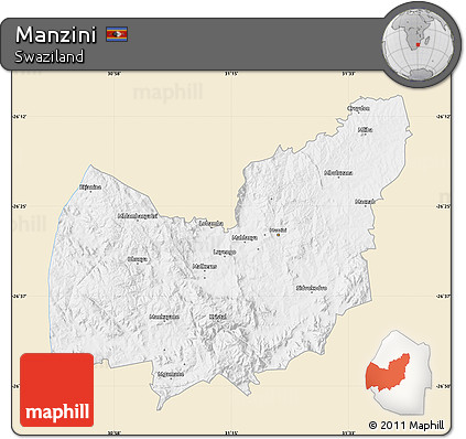 Classic Style Map of Manzini, single color outside