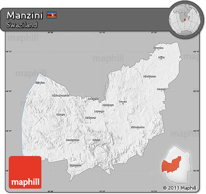 Gray Map of Manzini, single color outside