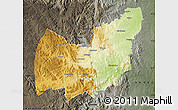 Physical Map of Manzini, darken, semi-desaturated