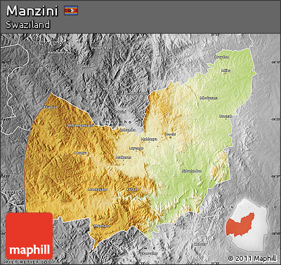 Physical Map of Manzini, desaturated