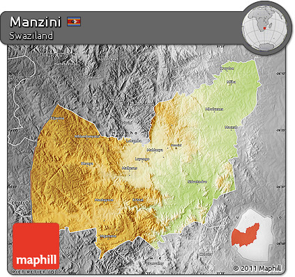 Physical Map of Manzini, desaturated