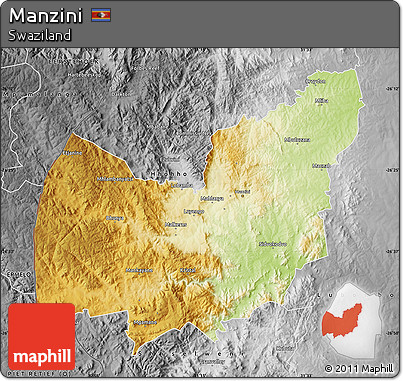 Physical Map of Manzini, desaturated