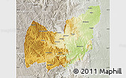 Physical Map of Manzini, lighten, semi-desaturated