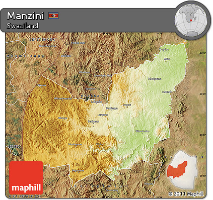 Physical Map of Manzini, satellite outside