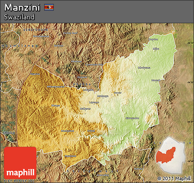 Physical Map of Manzini, satellite outside