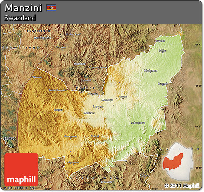 Physical Map of Manzini, satellite outside