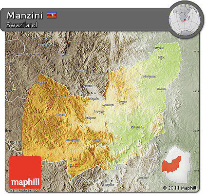 Physical Map of Manzini, semi-desaturated