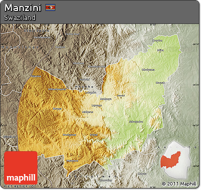 Physical Map of Manzini, semi-desaturated