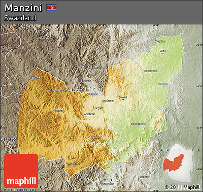 Physical Map of Manzini, semi-desaturated