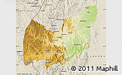 Physical Map of Manzini, shaded relief outside