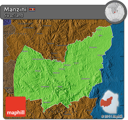 Political Map of Manzini, darken