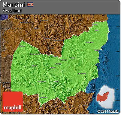Political Map of Manzini, darken