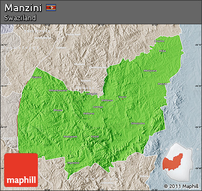 Political Map of Manzini, lighten, semi-desaturated