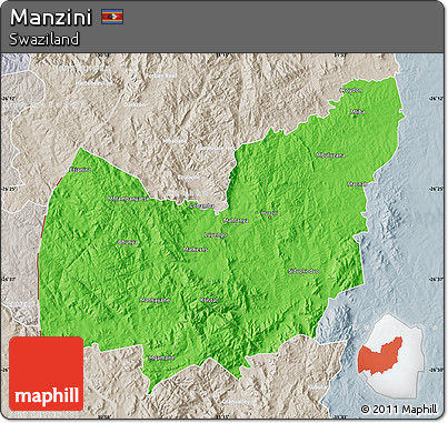 Political Map of Manzini, lighten, semi-desaturated