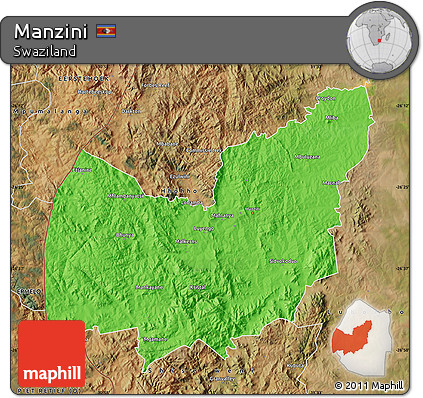 Political Map of Manzini, satellite outside