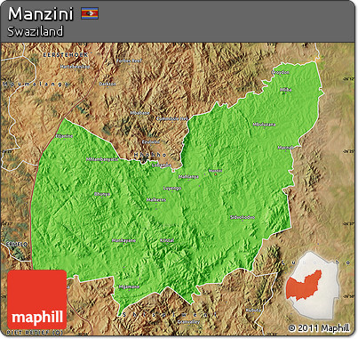 Political Map of Manzini, satellite outside