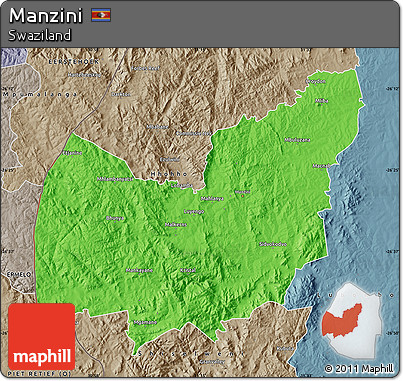Political Map of Manzini, semi-desaturated