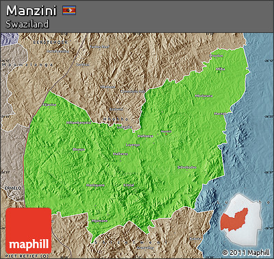Political Map of Manzini, semi-desaturated