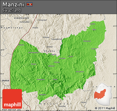 Political Map of Manzini, shaded relief outside