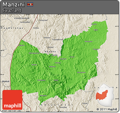 Political Map of Manzini, shaded relief outside