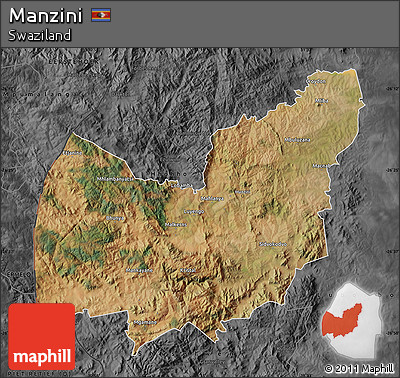 Satellite Map of Manzini, darken, desaturated
