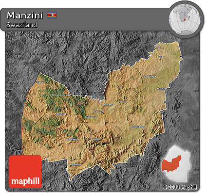 Satellite Map of Manzini, darken, desaturated