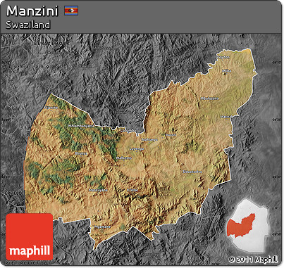 Satellite Map of Manzini, darken, desaturated
