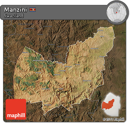 Satellite Map of Manzini, darken