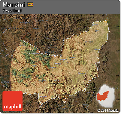 Satellite Map of Manzini, darken