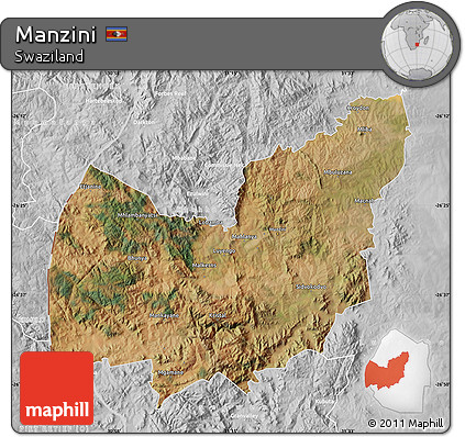 Satellite Map of Manzini, lighten, desaturated