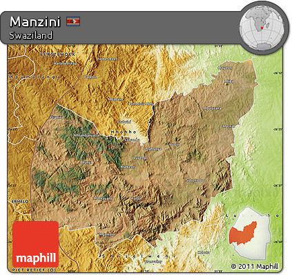Satellite Map of Manzini, physical outside